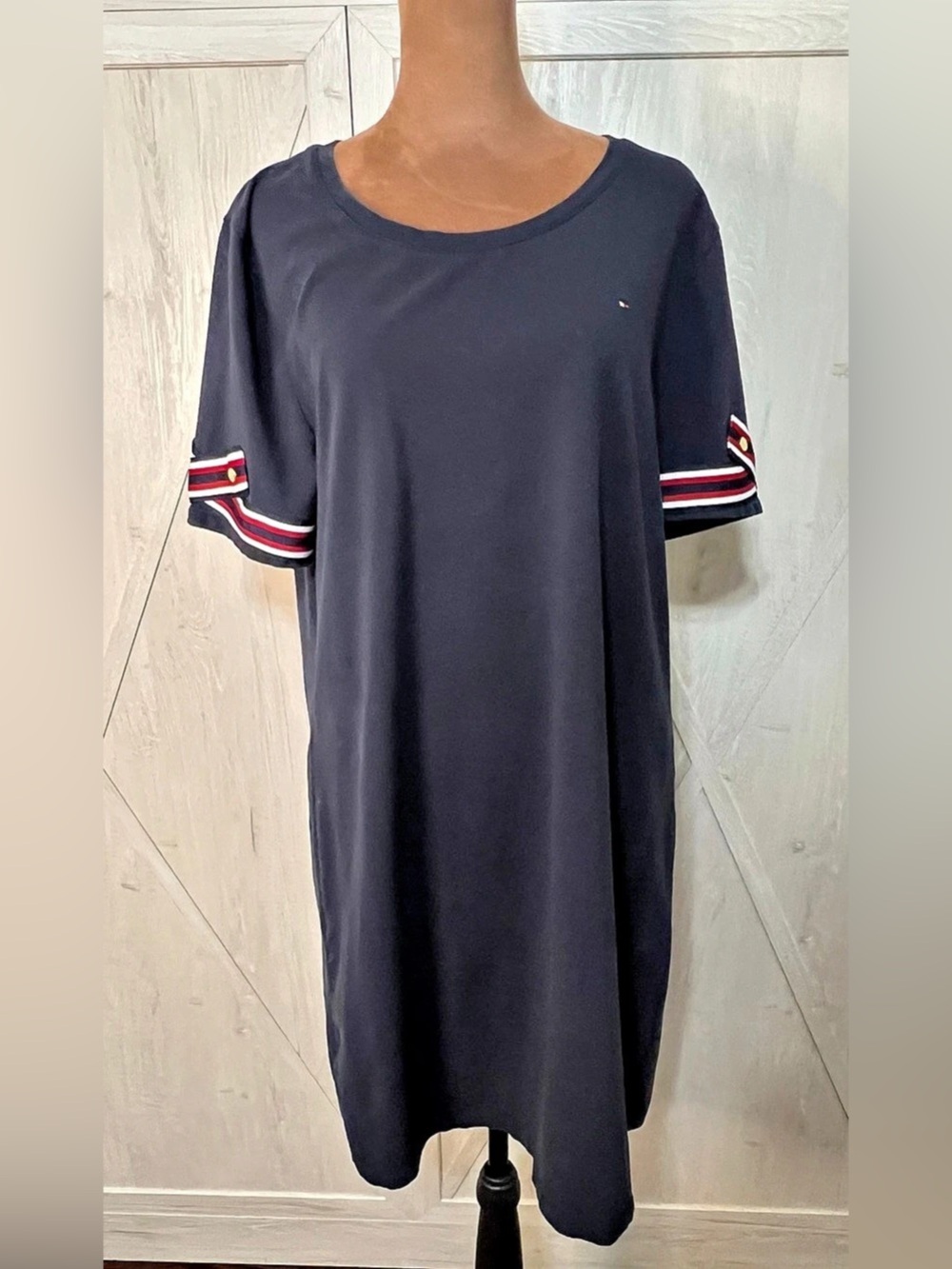 Tommy Hilfiger Navy Blue Short Sleeve T-Shirt Mini Dress Striped Cuff XL